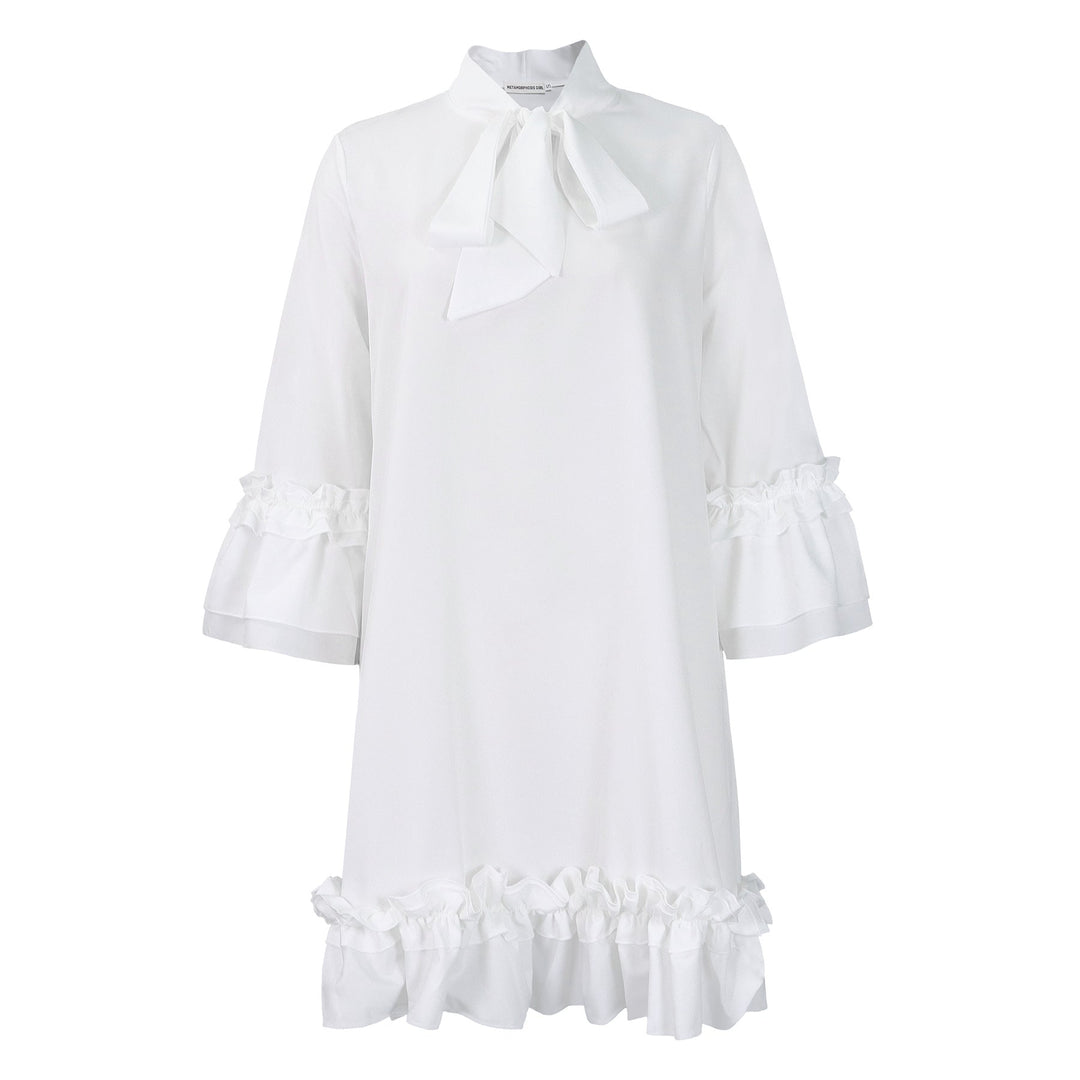 Emily | Elegant and Stylish Bow Collar Ruffle Tunic Dress