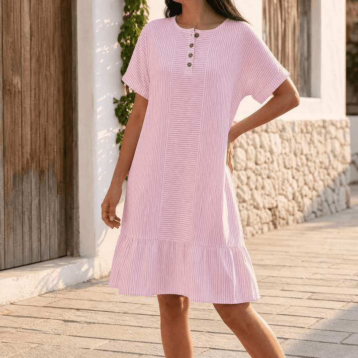 Lunavia | Striped Mini Dress – Button-Placket Style with Pockets for Women