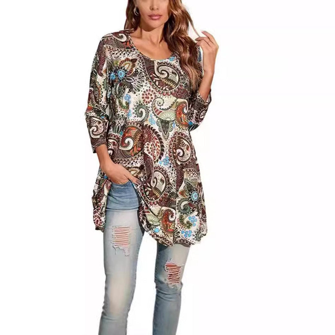 Amelia | Geometric Mandala Print A-Line Tunic Top