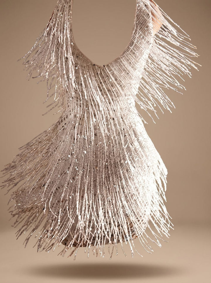 Scarlett | Sequin Fringe Mini Dress – Fitted V-Neck Style for Women