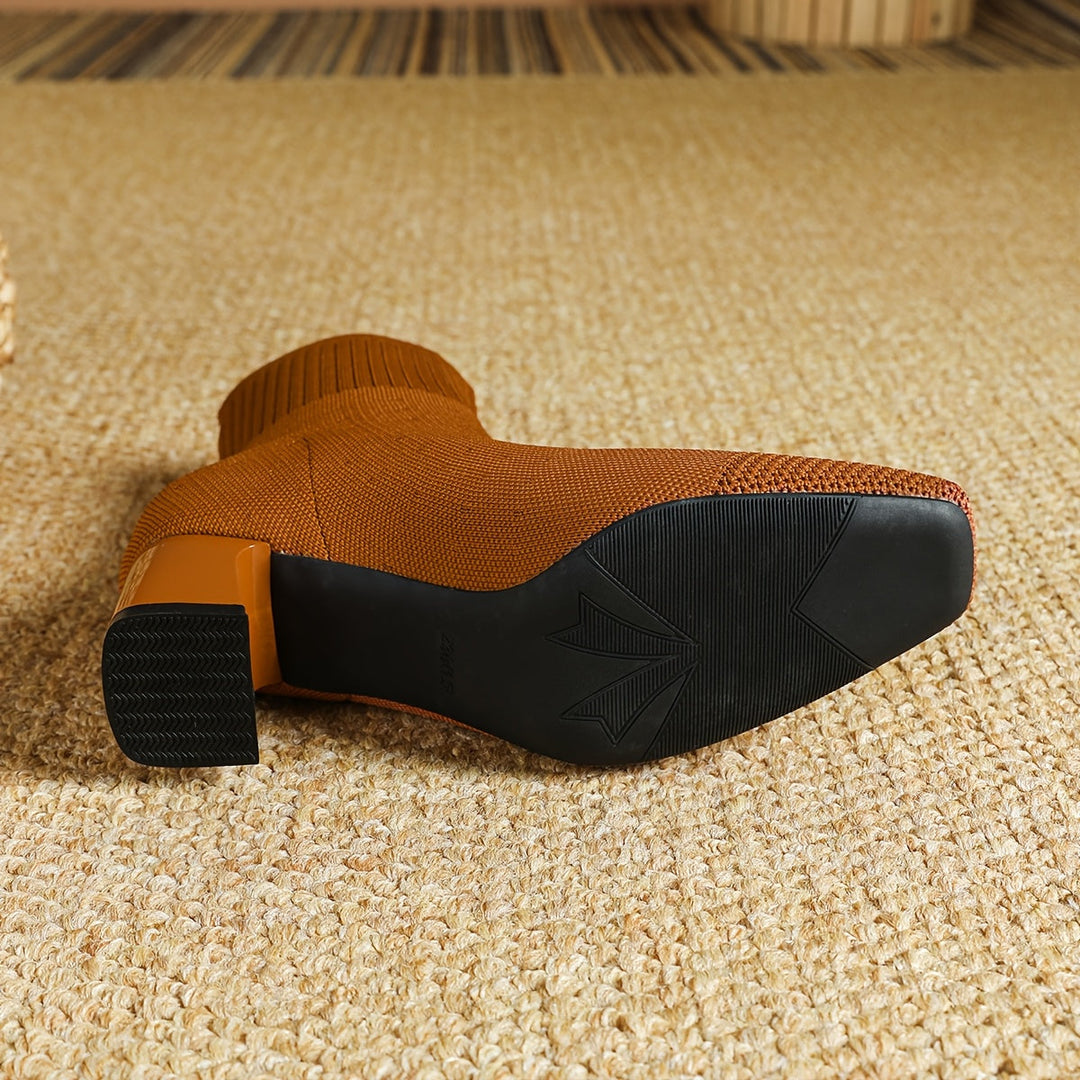 Eleanor | Comfortable Stretch-Knit Square-Toe Ankle Boots