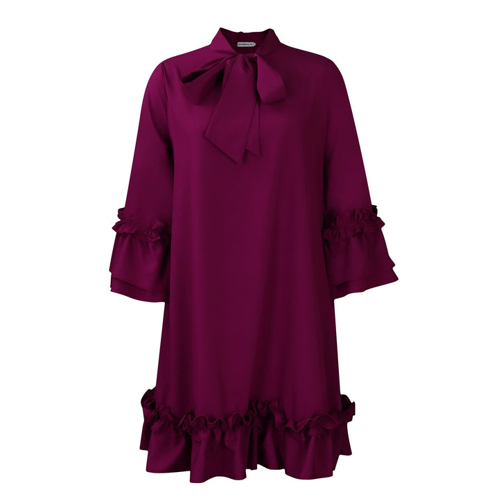 Emily | Elegant and Stylish Bow Collar Ruffle Tunic Dress