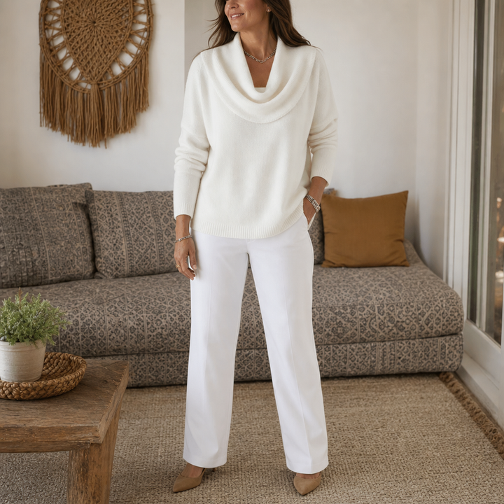 Draveline | Cowl Neck Drape Knit Sweater – Comfortabele Rimpelstijl voor Vrouwen
