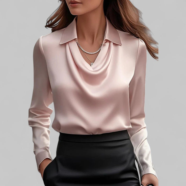 Andrea | Draped Neck Blouse for Women in Satin