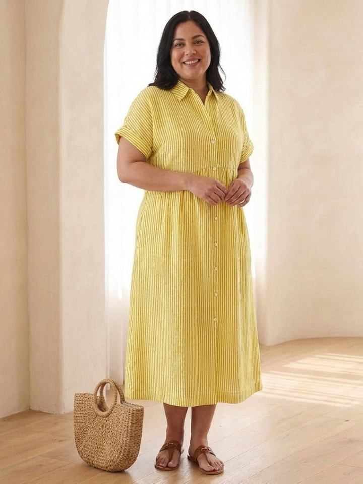 Linnea | Midi Dress – Striped Button Front Style for Women