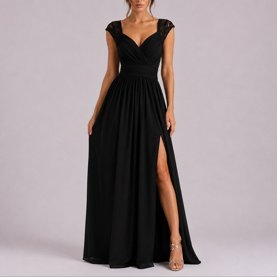 Amelia | Stylish and Romantic Fall Wedding Lace Wrap Maxi Dress