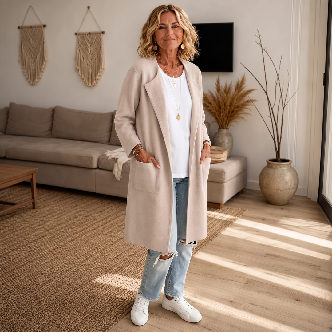 Draperie | Open-Front Longline Coat – Soft Wool-Look Style