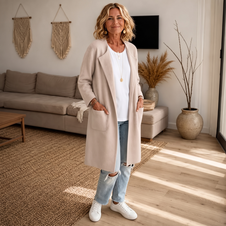 Draperie | Open-Front Longline Coat – Soft Wool-Look Style