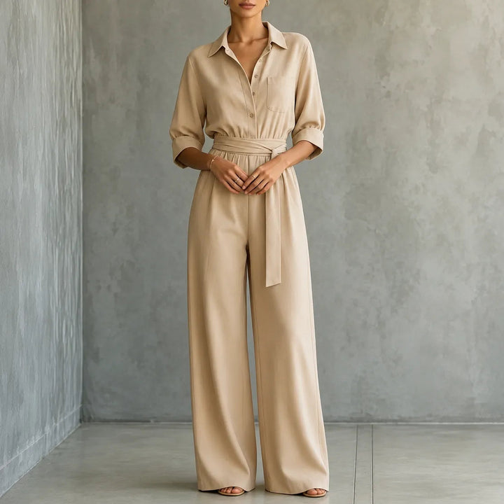 Solene | Wide-Leg Jumpsuit – Belted Shirt Style for Women