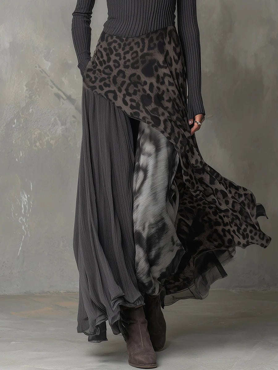 Mira | Modernes und stilvolles Maxikleid mit Leopardenmuster und langen Ärmeln