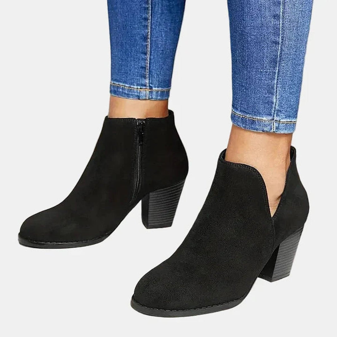 Elena | Stivaletti chic e raffinati in pelle scamosciata con tacco largo