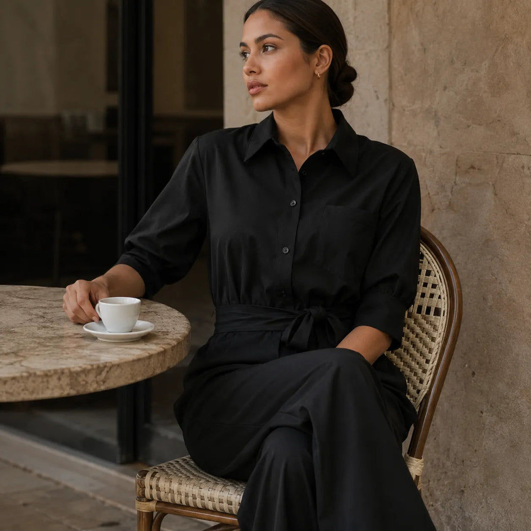 Solene | Wide-Leg Jumpsuit – Belted Shirt Style for Women
