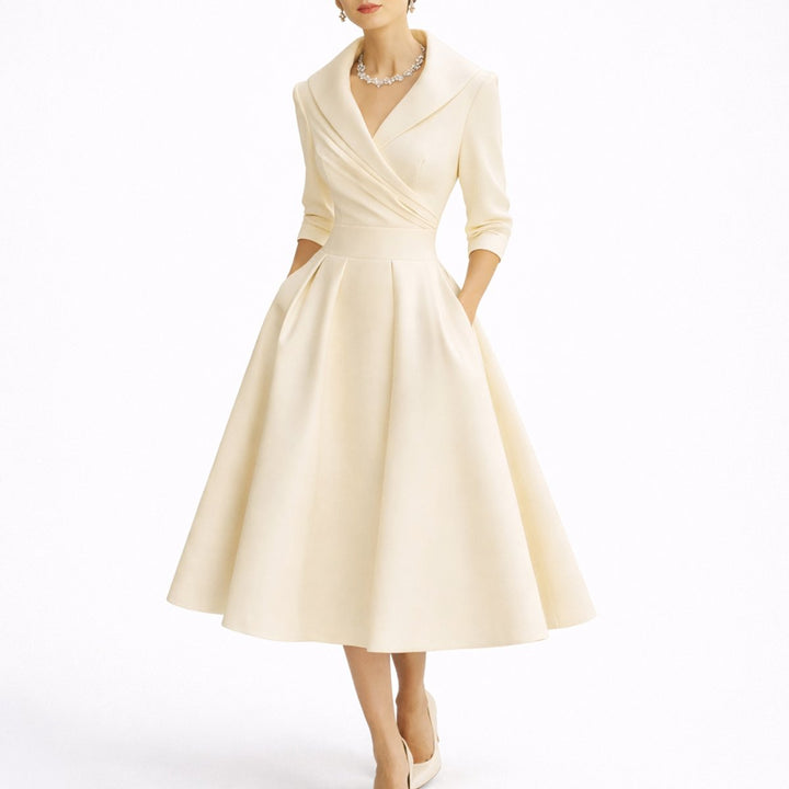 Evelyn | Abito midi senza tempo dalla linea ad A e dalla struttura elegante da matrimonio autunnale