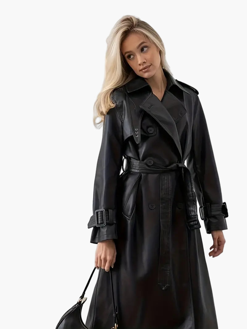 Audrey | Comfortable And Elegant Faux Leather Trench Coat