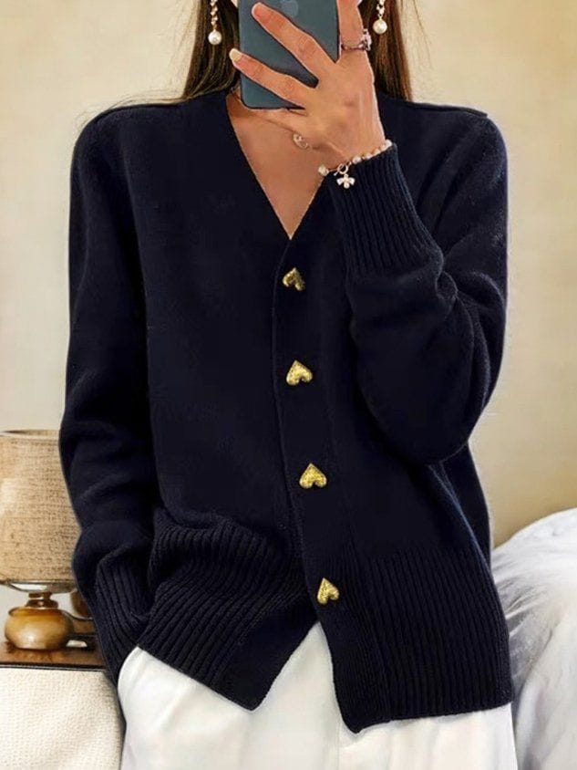 Angelika | Elegant and Comfortable Heart Button Knit Cardigan