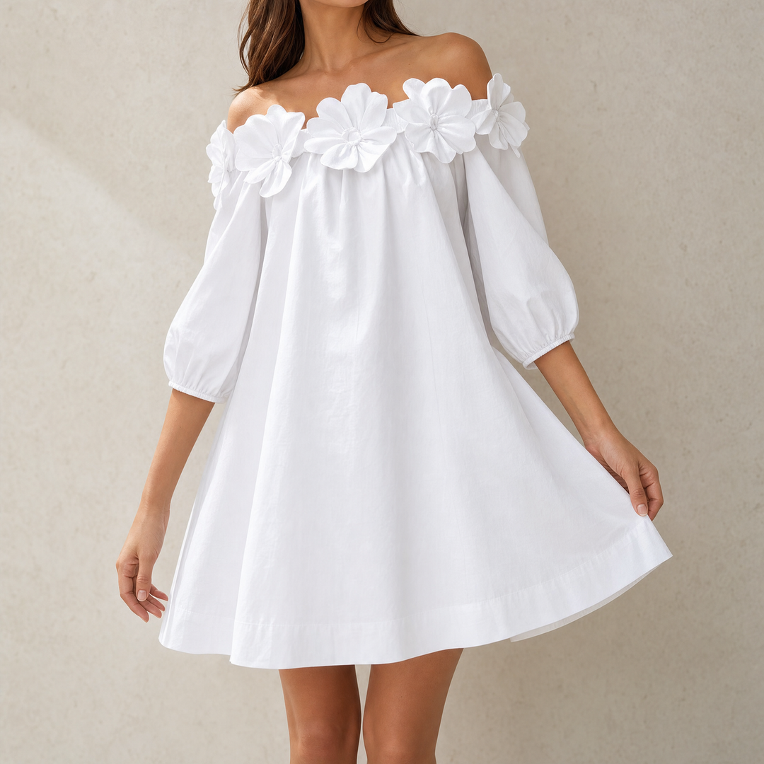 Florenza | Off-Shoulder Dress – Sculpted Floral Design for Women