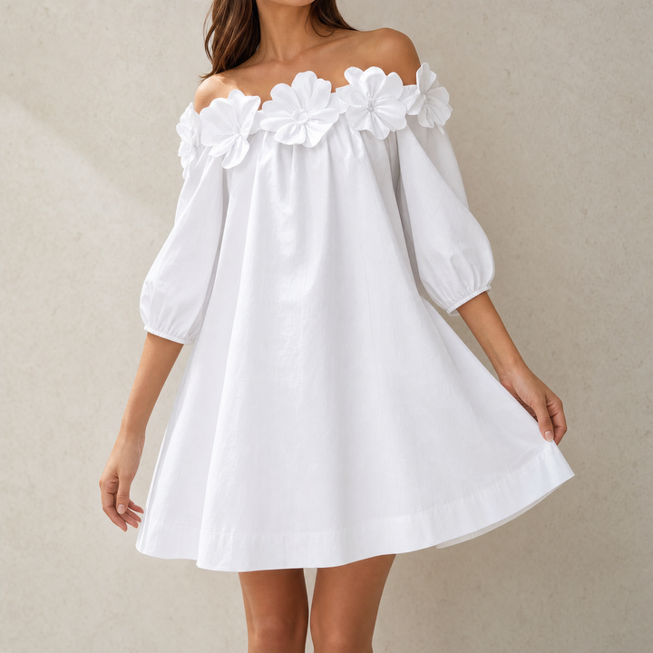 Florenza | Off-Shoulder Dress – Sculpted Floral Design for Women