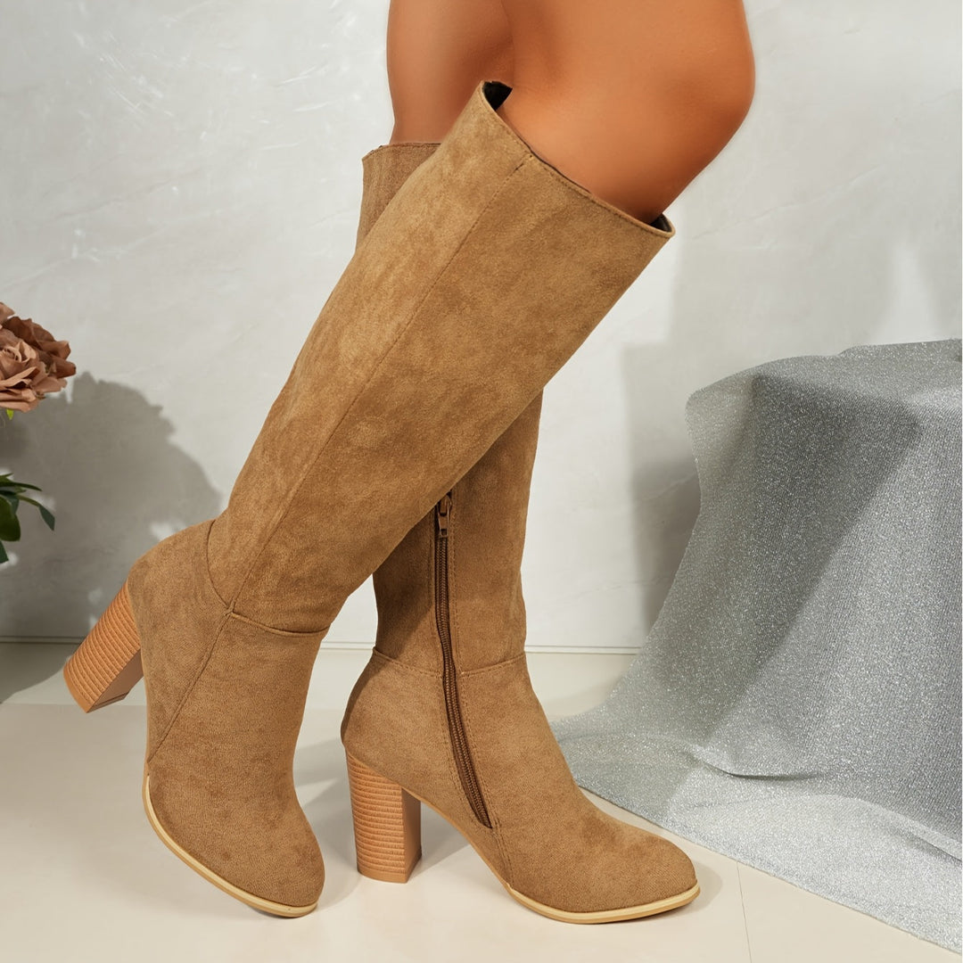 Valentina | Cowboystiefel in Wildlederoptik mit weitem, knielangem Schaft