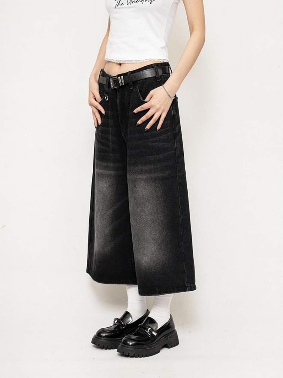 Luna | Edgy And Vintage Wide Leg Denim Culotte Jeans