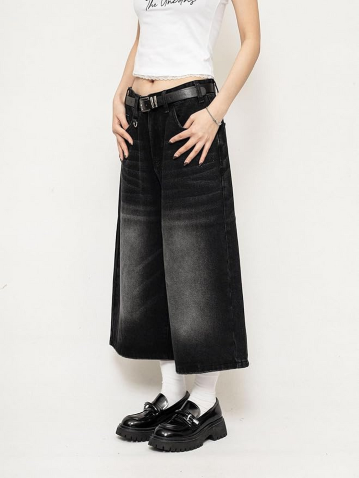 Luna | Edgy And Vintage Wide Leg Denim Culotte Jeans