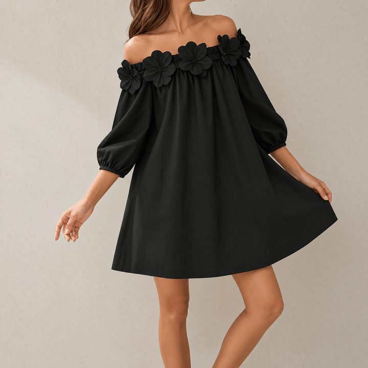 Florenza | Off-Shoulder Dress – Sculpted Floral Design for Women