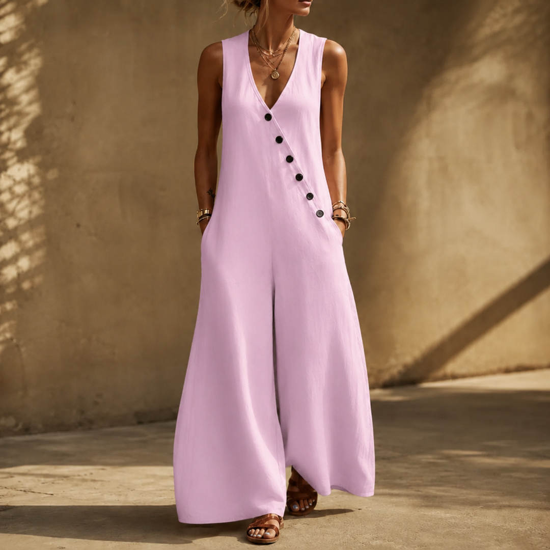 Wearvelle | Wide-Leg Jumpsuit – Sleeveless with Diagonal Buttons