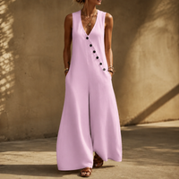 Claudia | Modern and Breathable Sleeveless V-Neck Wide-Leg Jumpsuit