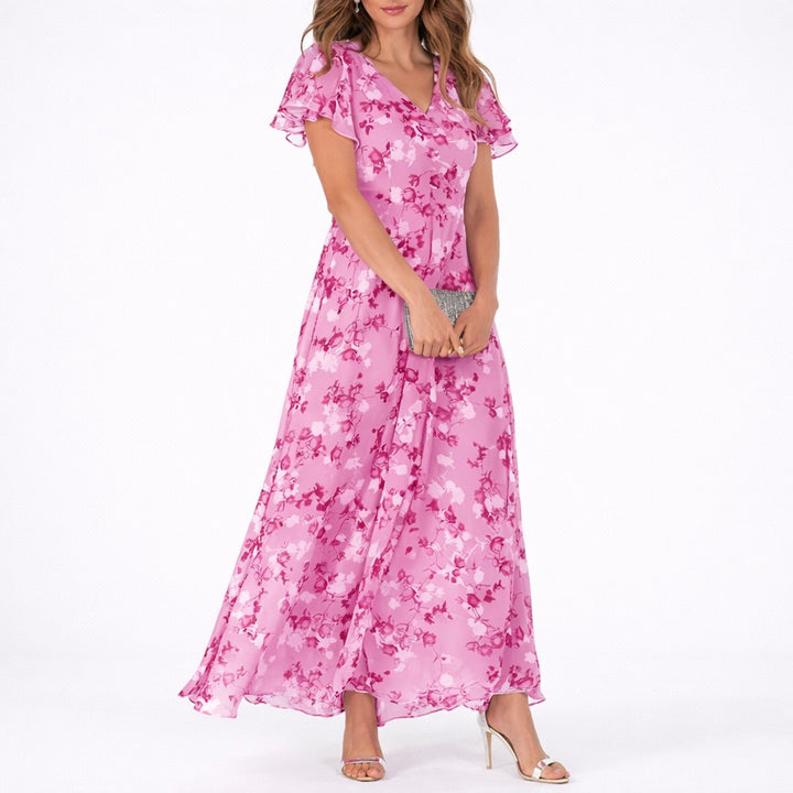 Eleanor | Robe longue fleurie élégante en mousseline pour mariage d’automne