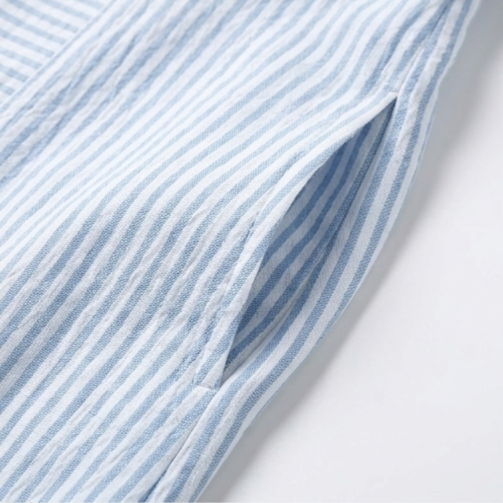 Lunavia | Striped Mini Dress – Button-Placket Style with Pockets for Women