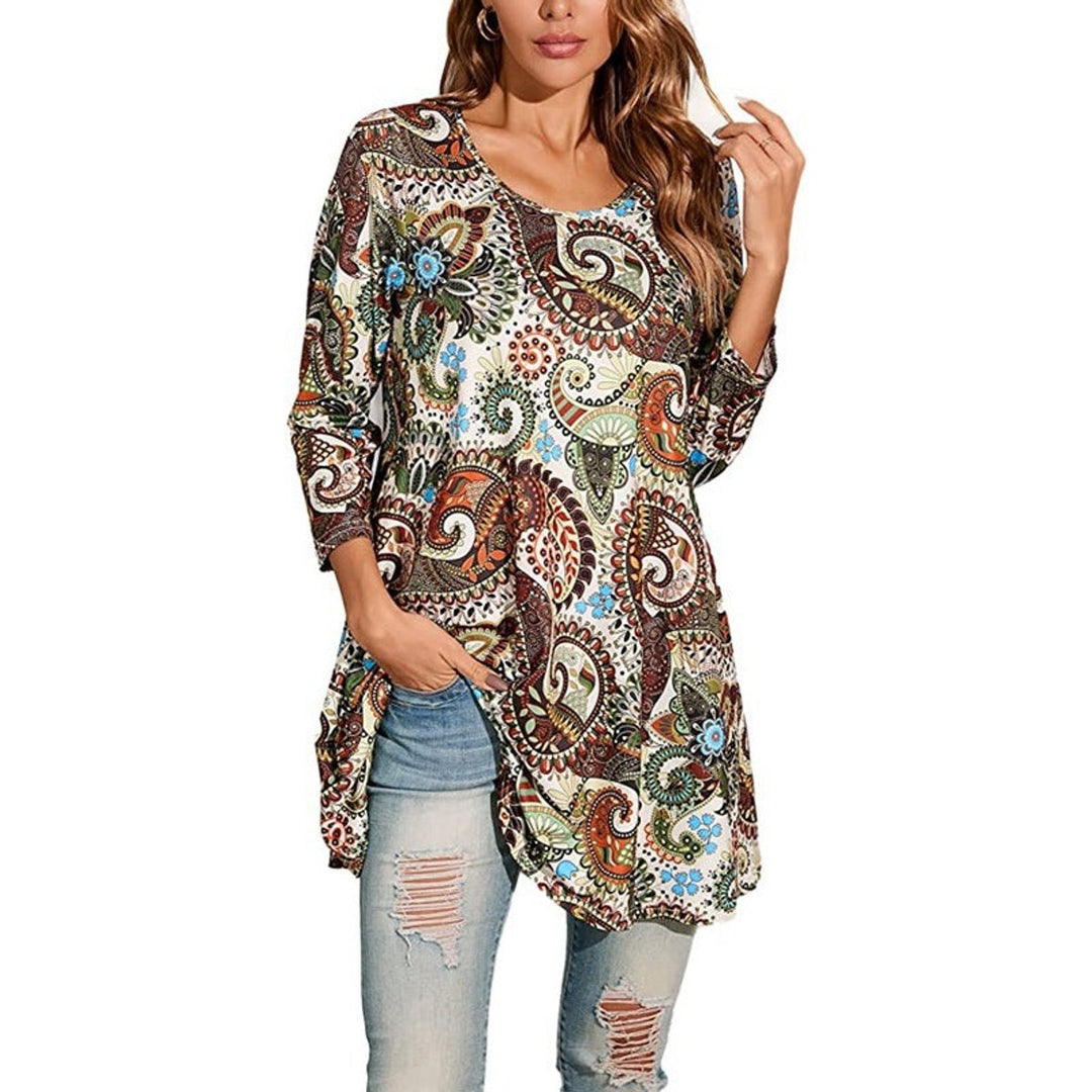 Amelia | Geometric Mandala Print A-Line Tunic Top