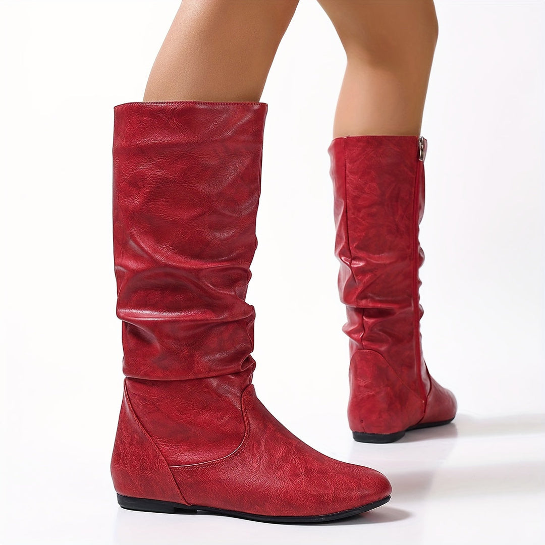 Mandy | Classic Flat Knee High Boots with Gathered Shaft
