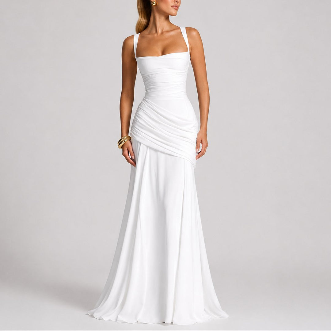 Ava | Sophisticated Fall Wedding Ruched Square-Neck Maxi Dress
