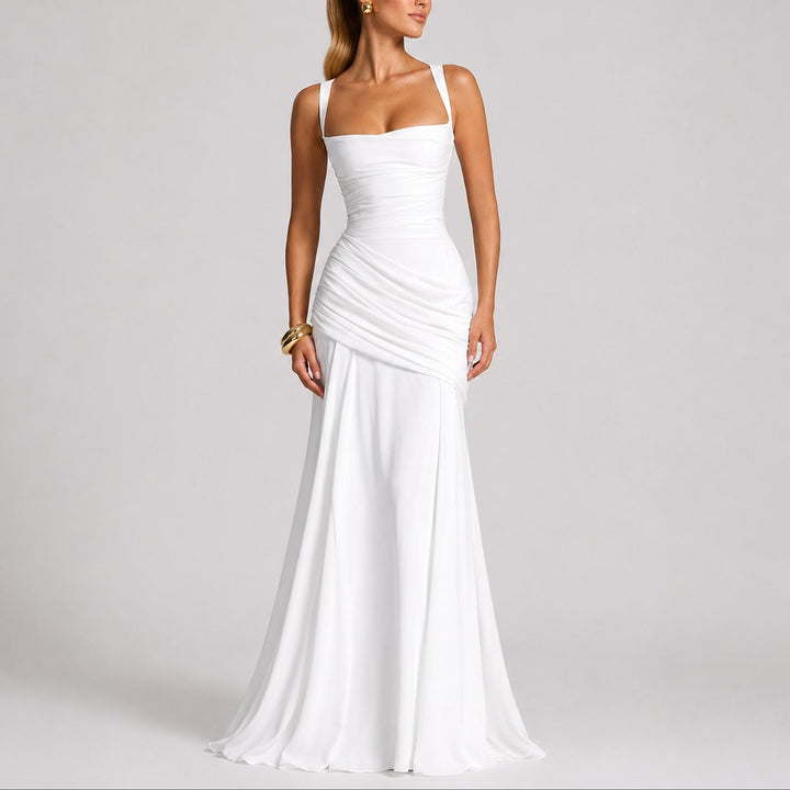 Ava | Sophisticated Fall Wedding Ruched Square-Neck Maxi Dress