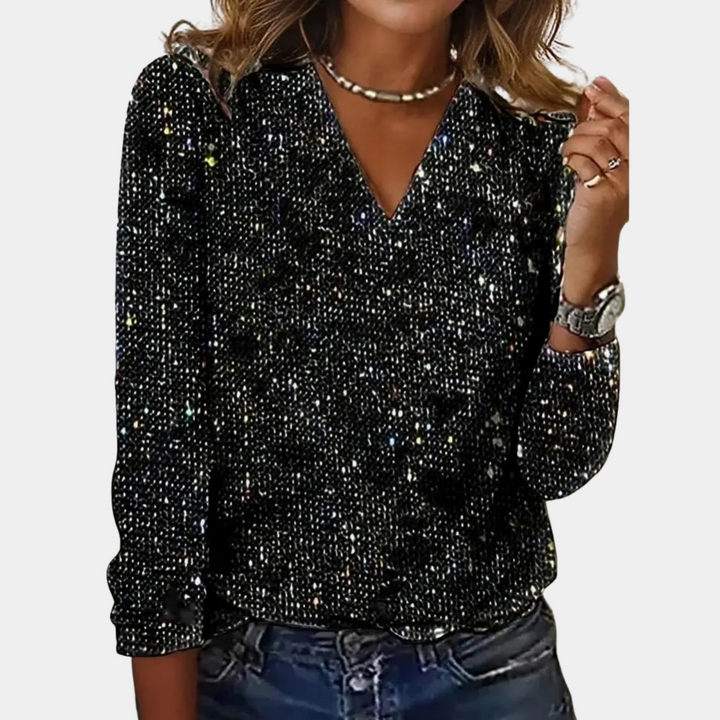 Vesper | Glitter Top – Stylish V-Neck Design for Women