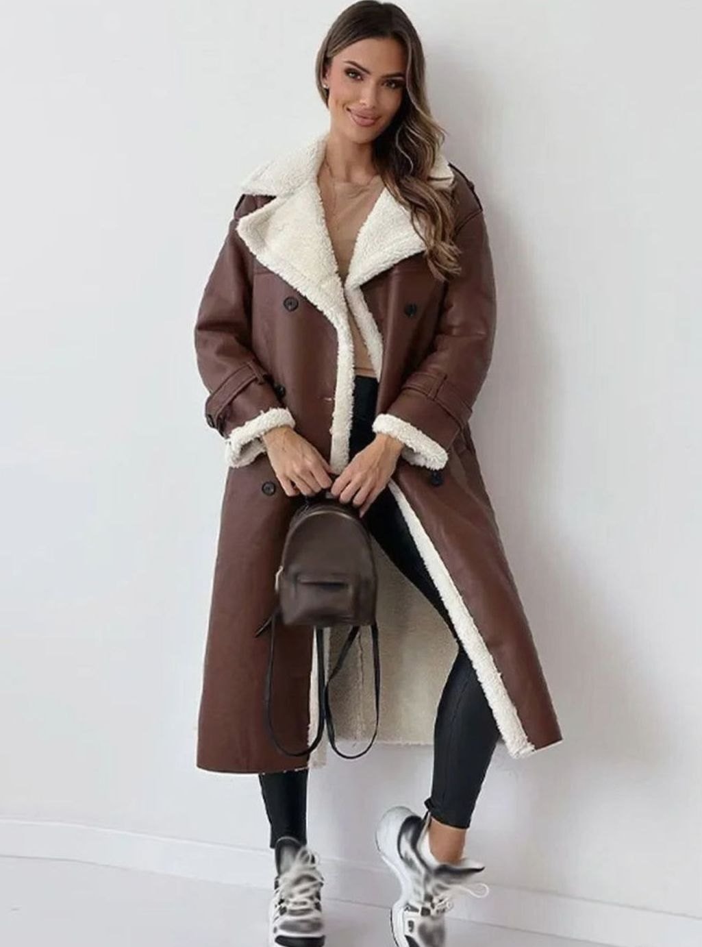 Elfriede | Long Winter Coat with Faux Shearling