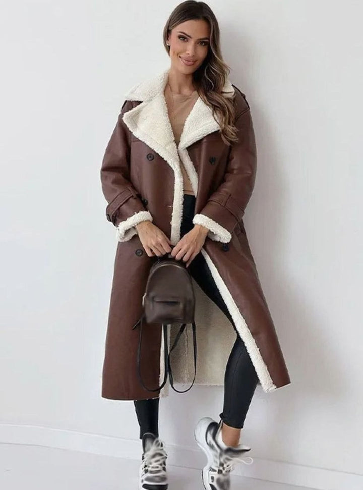 Elfriede | Long Winter Coat with Faux Shearling