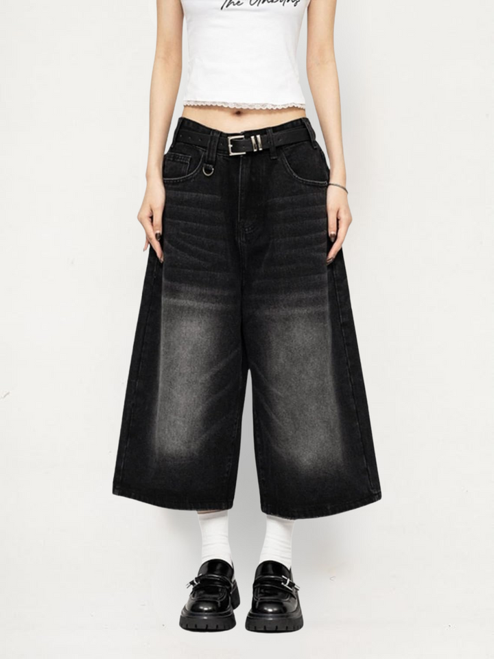 Luna | Edgy And Vintage Wide Leg Denim Culotte Jeans
