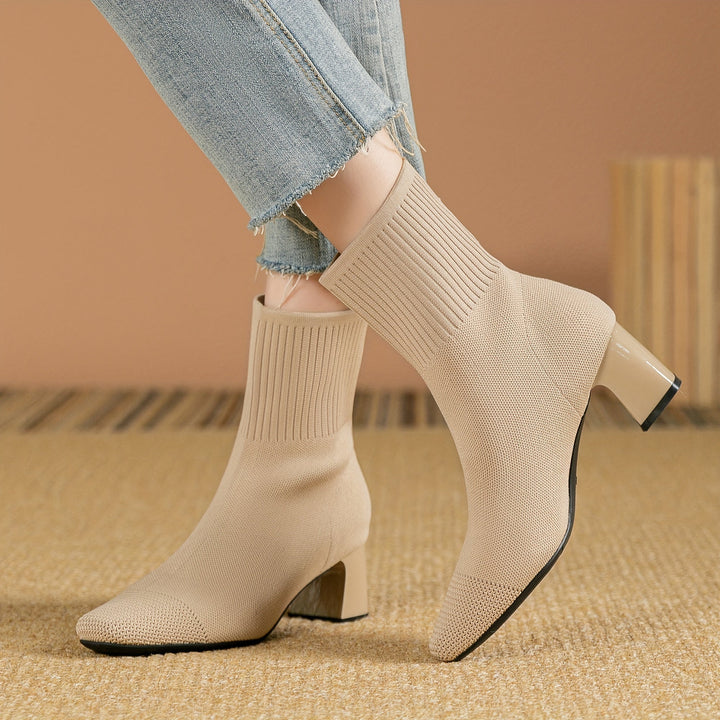 Eleanor | Comfortable Stretch-Knit Square-Toe Ankle Boots