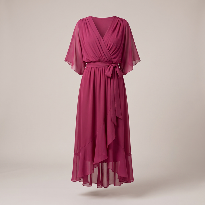 Anwen | V-Neck Midi Dress for Women – Graceful Airy Fit