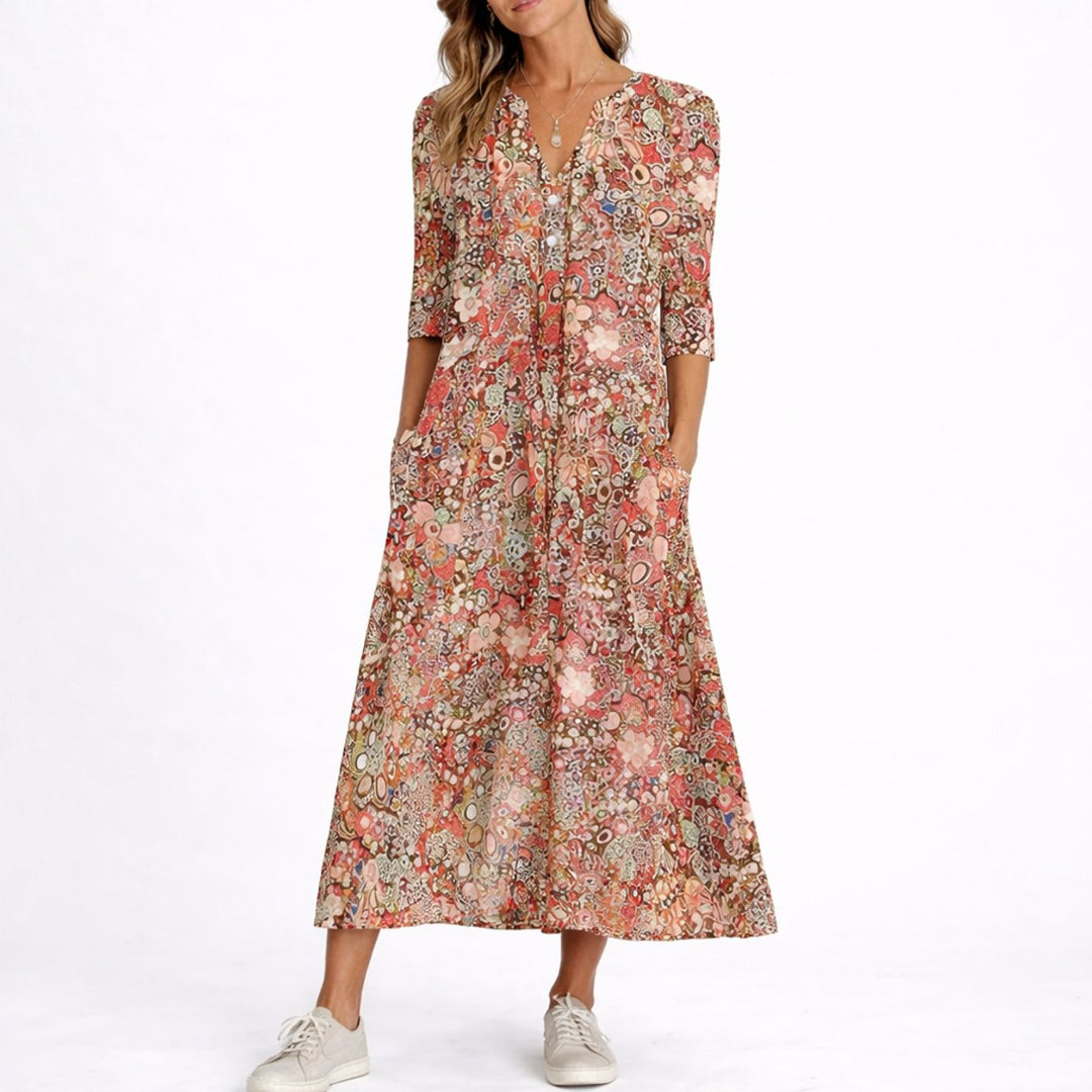 Emma | Floral Fall Wedding V-Neck Midi Dress
