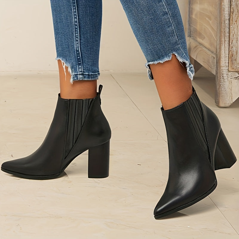 Grace | Sophistication and Polished Pointed Toe Block Heel Ankle Boots