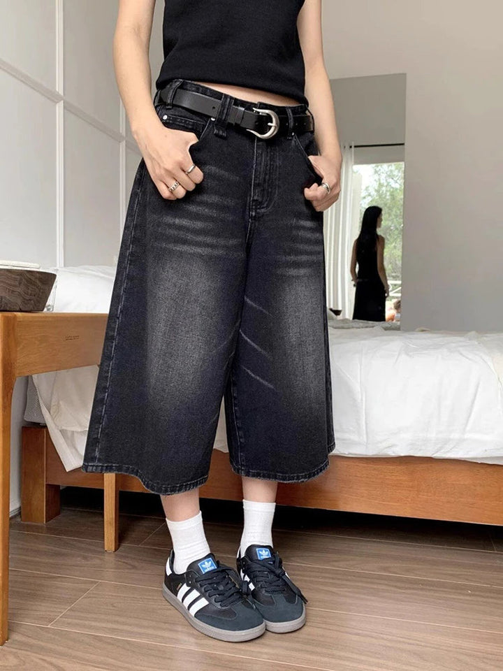 Luna | Edgy And Vintage Wide Leg Denim Culotte Jeans