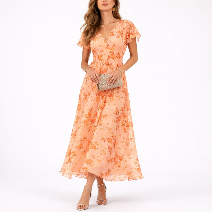 Eleanor | Robe longue fleurie élégante en mousseline pour mariage d’automne