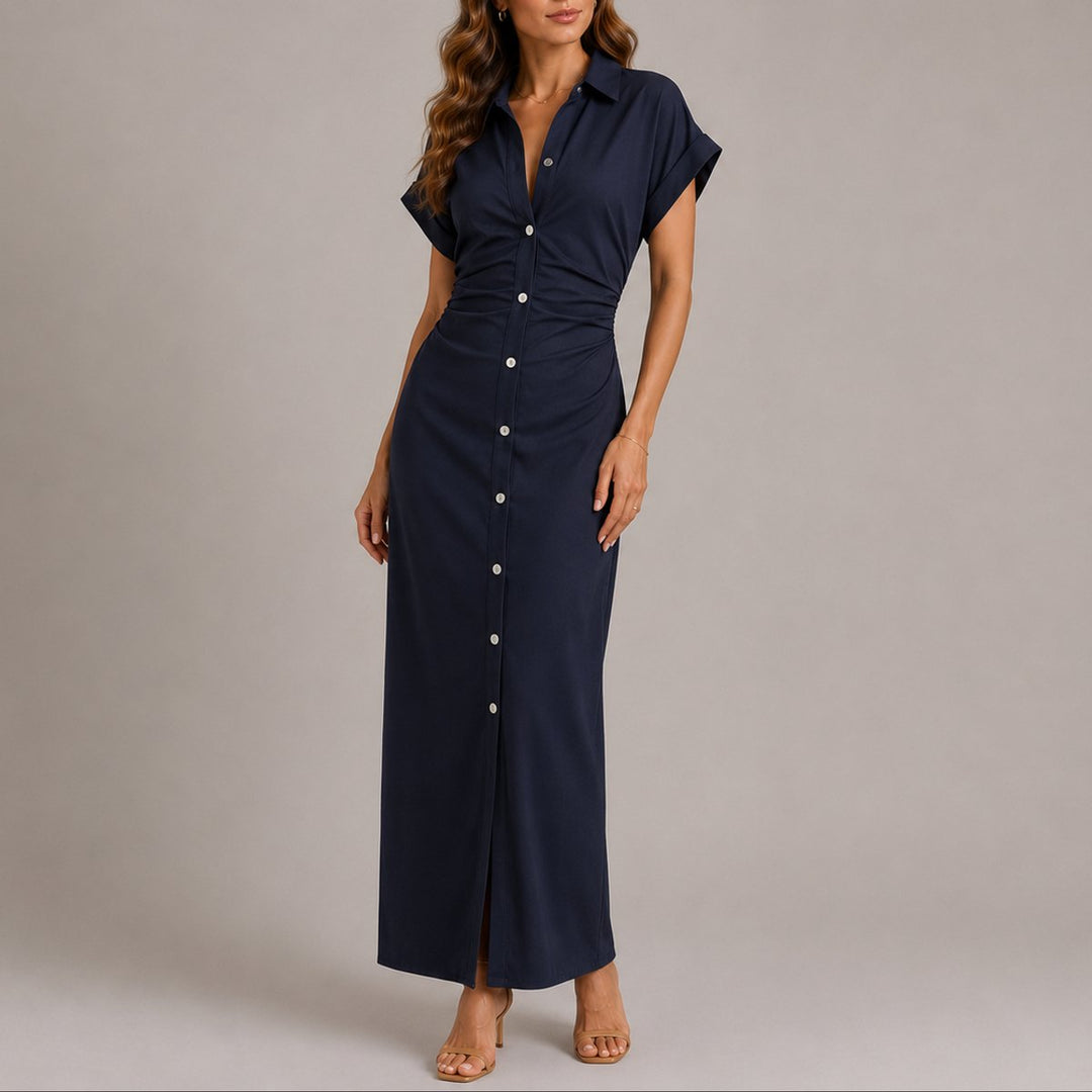 Olivia | Abito lungo a camicia chic e raffinato da matrimonio autunnale