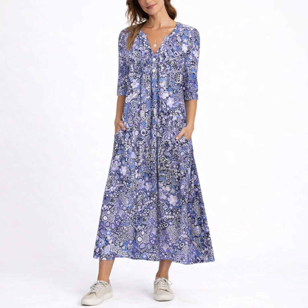 Emma | Floral Fall Wedding V-Neck Midi Dress