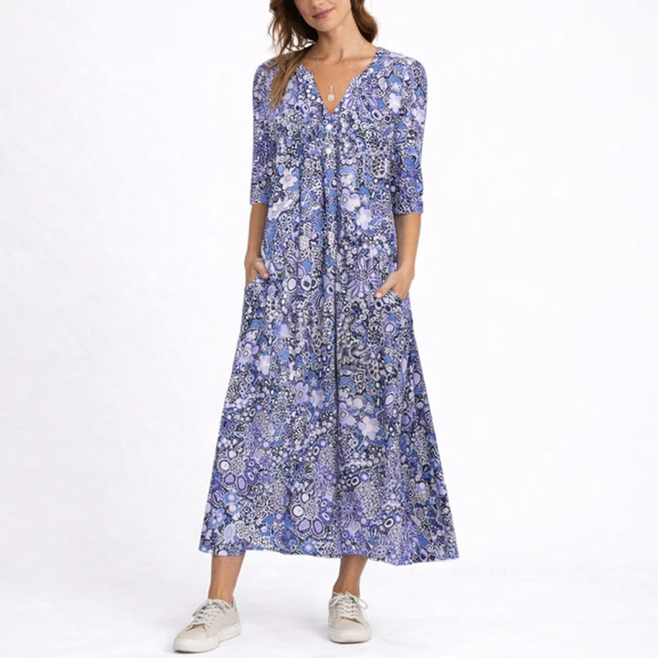 Emma | Floral Fall Wedding V-Neck Midi Dress