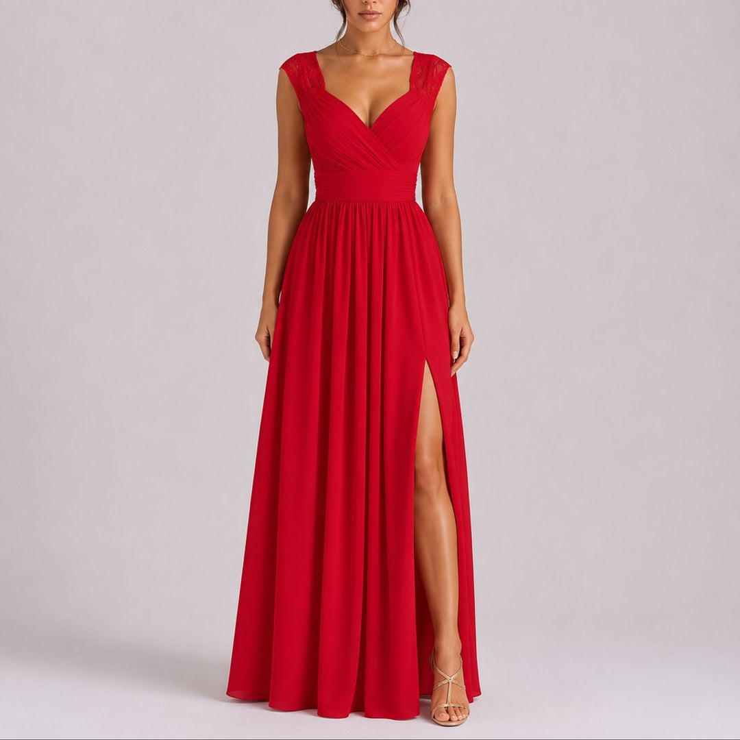 Amelia | Stylish and Romantic Fall Wedding Lace Wrap Maxi Dress