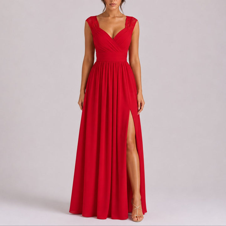 Amelia | Stylish and Romantic Fall Wedding Lace Wrap Maxi Dress